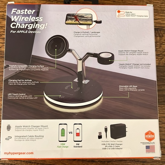 NIB NWT Hypergear wireless charger. Works for Apple phones, watches, headphones - Picture 2 of 3